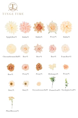 TINGE TIME Fake Flowers Artificial Flowers Peonies Bulbous Chrysanthemum Daisy Hydrangea Sunflower Violets Dahlia Daffodils Epiphyllum Orchid Cherry Blossom Camellia Leyaron (Blush & Champagne) - color: Blush & Champagne