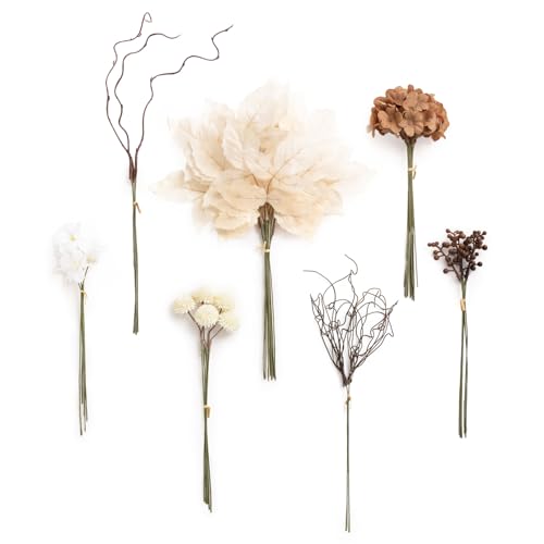 Ling's moment Artificial Greenery Stems Box Set, 48pcs with 7 Kinds of Faux Greenery Picks for DIY Bridal Bouquets Wedding Floral Arrangement Table Centerpieces, Tawny Beige & Sand Beige - color: Brn-tawny Beige & Sand Beige