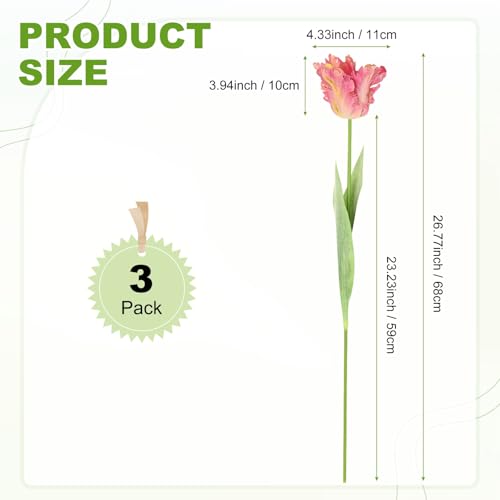 M METERXITY 3-Pack Pink Artificial Parrot Tulip Flowers,27 Inch Faux Parrot Tulip Silk Bouquets Real Touch Faux Flowers for Home/Wedding/Christmas/Party - color: Pink