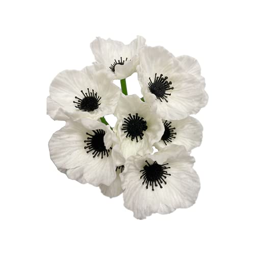 Rikyo 10 Stem 11" Bouquets Artificial Flowers Poppy Flowers,No Fade Faux Anemone Wild Flowers for Kitchen Table Centerpiece Vase,Home Greenery Wedding Holding Flowers Backdrop Arch Wall(White) - color: White