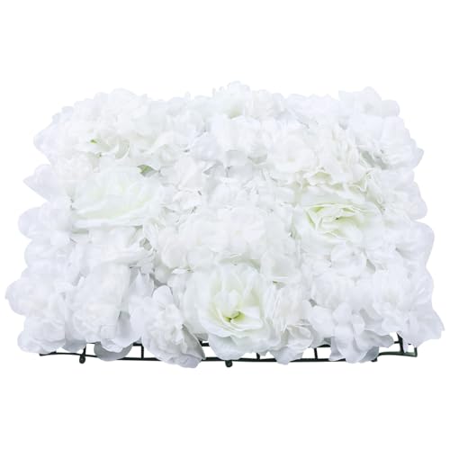 Flower Wall Panel Floral Backdrop, 6 Pcs Flower Wall Decor, 24" X 16" Silk Rose Wall, Artificial Flower Wall Backdrop Faux Flower Panel for Wedding, Party, Home (Creamy White) - color: Creamy White