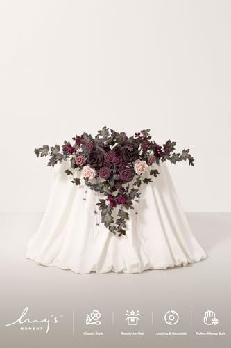 Ling's moment 2PCS Deep Plum Artificial Flower Garland Floral Swags Purple Table Centerpieces Wedding Arch Flowers Garlands Greenery Arrangements for Sweetheart/Head Table Board Backdrop Decor - color: Prpl-deep Plum
