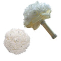 Wedding Bouquets for Bride, Bridal Flowers for Wedding, Bride Bridesmaid Hand Flowers Bridal Bouquet Crystal Diamond Silk Roses, Artificial Flowers Bouquet for Church Wedding Party (Beige) - color: Beige