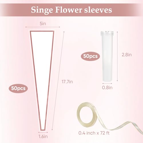 50 Pcs Flower Water Tubes with 50 Pcs White Single Rose Sleeve Single Rose Holder for Bouquets Flower Vials Individual Single Stem Floral Wrapping Bag for Mother's Day Graduation Florist Supplies - color: White, size: single flower wrap