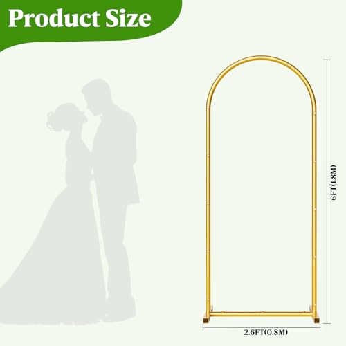 6FT Metal Wedding Arch Backdrop Stand,Stable Wedding Arch Frame for Wedding Ceremony Birthday Party Baby Shower Graduation Anniversary Floral Decoration,Gold - size: 6x2.6FT Gold