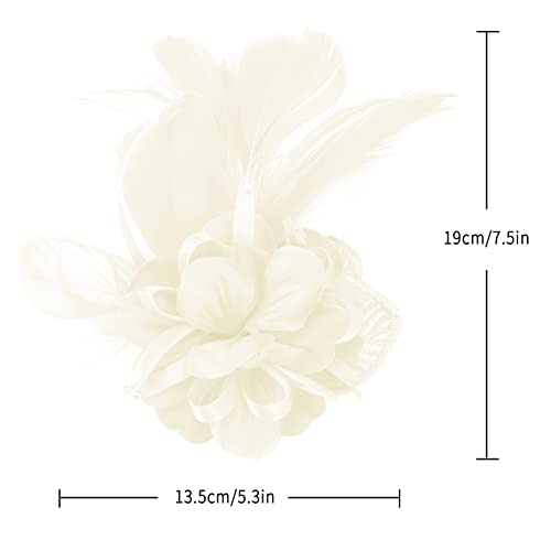 Song Qing Women's Fascinator Feather Flower Pin Brooch Corsage Bridal Hairband Derby Hat Cocktail Party Wedding - color: A4 White