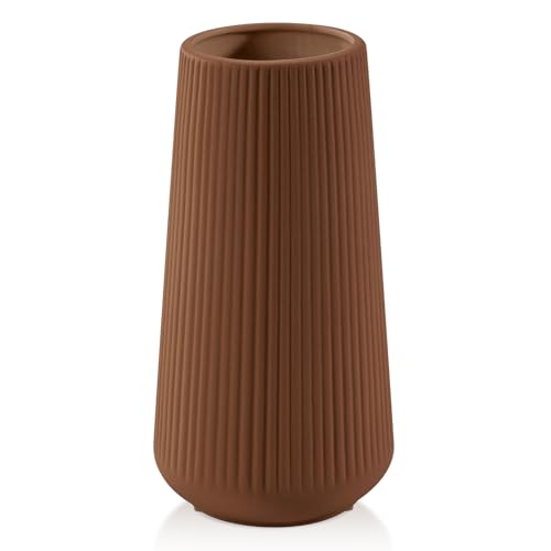Caramel Ceramic Vase, GUKJOB Small Cute Flower Vase for Pampas Grass, Home, Living Room, Dining Table, Farmhouse, Office Decor, Bedroom, Table, and Kitchen Shelf (Caramel) - color: Caramel