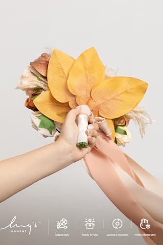 Ling's moment Brown Artificial Wedding Flower Bouquets for Bridesmaids Boho Floral Bouquet Ivory Bridal Bouquets for Bridesmaids with Ribbon Ceremony Anniversary,7-inch Diameter - color: Or-rust Boho & Terracotta