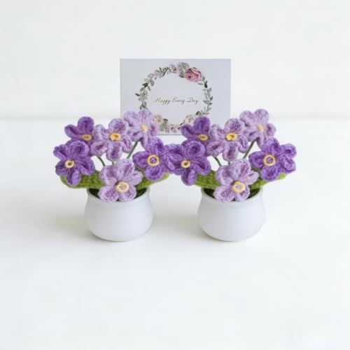 Handmade Forget Me Not Potted - Crochet Myosotis Flowers, Valentines Day Artificial Flower Gift for Women, Cute Crochet Flower Decor for Home Office Desk (DFM-GPURPLE) - color: Dfm-gpurple