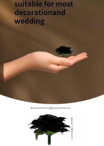 100 Pcs Mini Black Roses Artificial Flowers Bulk, 1.9" Small Silk Fake Roses Flower Heads for Decoration, Wedding Centerpieces Bridal Shower Party Home Decor,DIY Crafts (Black) - color: Black
