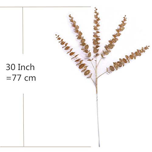 CATTREE Artificial Eucalyptus, Plastic Gold Plants Christmas Decorations Fake Shrubs Bushes for Indoor Home Table Centerpieces Hotel Hall Party Decor Wedding Planting Filler 30" Tall Golden 2 Pack - color: (Tall) Golden Eucalyptus Bud - 2 Pcs