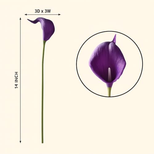 Floral Kingdom 20 Pack 14" Calla Lily Artificial Flowers – Real Touch Royal Purple Latex Flowers for Home Decor Tabletop Centerpieces Living Room & Weddings - color: Royal Purple