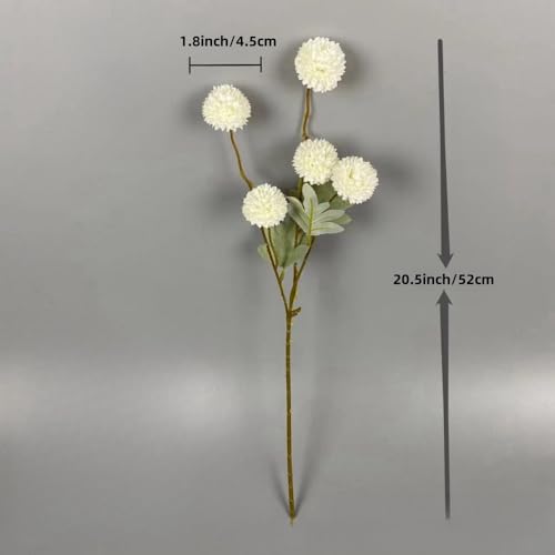 6pcs Pompon Mum Artificial Flower,Faux Silk Mini Chrysanth with Stems,for DIY Bouquet Centerpieces Office Wedding Decoration (White) - color: White