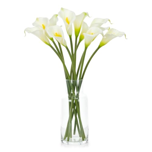 10 Pcs Artificial Calla Lily White Flowers, 26" Long Stem Artificial Flowers for Tall Vases, Wedding Centerpieces & Bridal Bouquets, Realistic White Calla Lilies for Home & Office Decor
