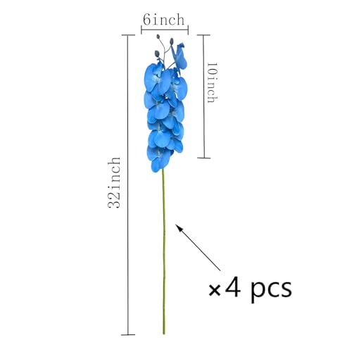Artificial Phalaenopsis 4 Pcs Artificial Flowers Artificial Orchid Flowers Stem Fake Plants for Décor (Blue) - color: Blue