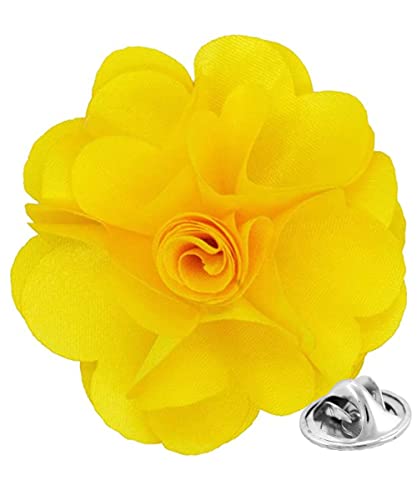 Premium Men's Formal Solid Color Flower Lapel Pin - Boutonniere for Men, Brooch Pin - color: Yellow