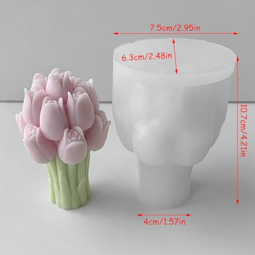Tulip Bouquet Silicone Candle Molds for Candle Making, 3D Flower Molds, DIY Handmade Supplies