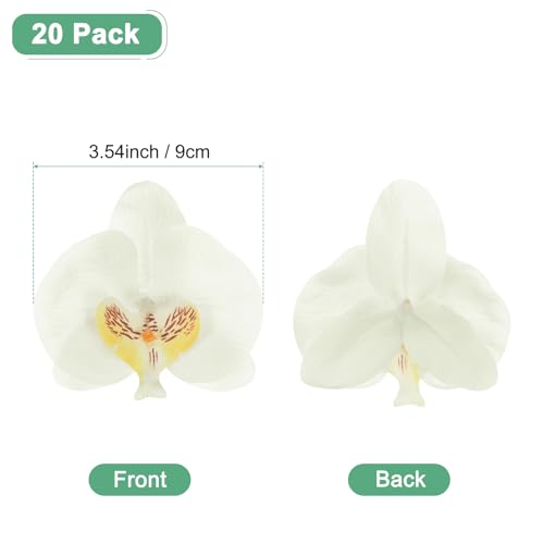 M METERXITY 20-Pack Artificial Orchid Flower Heads, Silk Faux Butterfly Flowers Head for Wedding/Bouquet/Bridal/Party Decor, Fake Phalaenopsis Petals Bulk [3.54 Inch, White Yellow] - color: White Yellow, size: 3.54 Inch