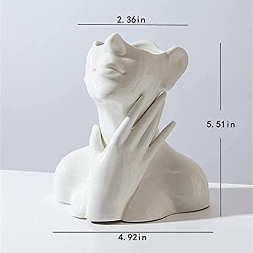 Ceramic Face Vase, White Flower Vases for Decor Female Form Head Half Body Vase Boho Unique Decorative Modern Style for Home Living Room Office Book Shelf (Medium) - color: B(medium)