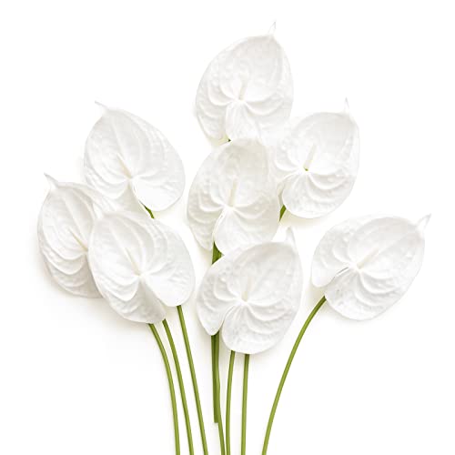 Ling's moment White Anthurium Flowers, 8pcs Artificial Foam Filler Plants, Faux Greenery Stems for DIY Wedding Bouquets Centerpieces Arrangements Bridal Shower Party Home Decorations - color: Wht-white