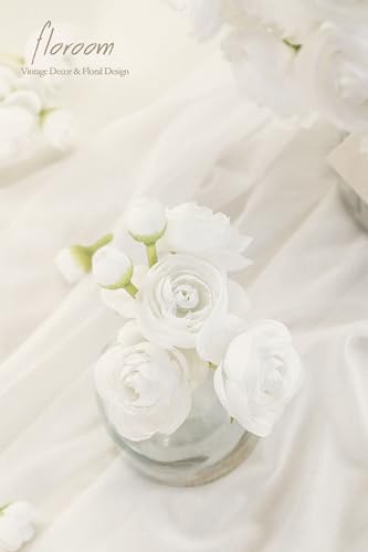Floroom Ranunculus Artificial Flowers 18 Pcs White Faux Silk Mini Ranunculus Bulk Fake Wedding Filler Flowers for DIY Bouquets, Centerpieces, Bridal Shower Decorations & Arrangements - color: White