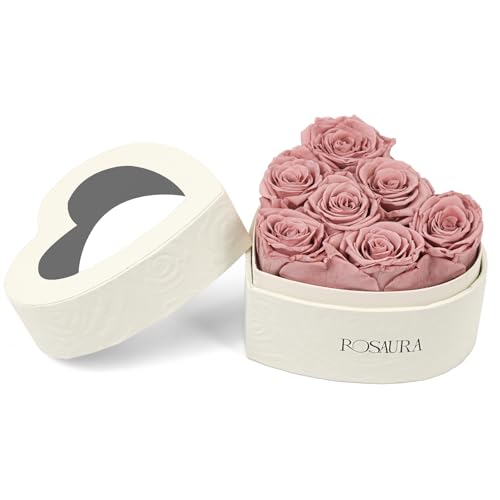 Rosaura Heart-Shaped Preserved Roses Gift Box - Real Forever Flowers for Christmas, Birthday, Valentine's & Mother's Day (Cappuccino, 7 roses) - color: Cappuccino, size: 7 roses