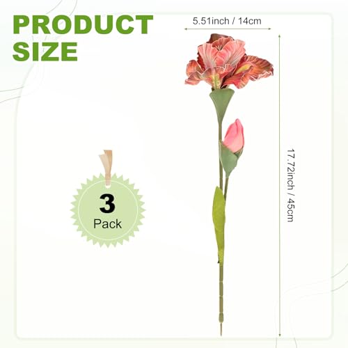 M METERXITY 3-Pack Orange Artificial Iris Flowers with Flower Bud,17.7 Inch Faux Iris PU Bouquets Real Touch Faux Flowers for Home/Wedding/Christmas/Party