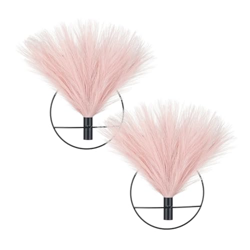 Pretty Jolly Boho Wall Decor - Hanging Artificial Pampas Display for Living Room, Bedroom, Bathroom, Dining Room - Wall-Mounted Metal Art, Plant Decor 2 Pack, Black - color: 20-pampas-IcePink - Black Ring, size: S 7.8inch (Black Ring)