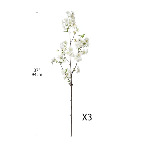 39" Tall Cherry Blossom Branches for Vase Faux Cherry Flowers White Peach Blossom for Floral Arrangements Artificial Apple Blossom Silk Tall Stems for Home Wedding Table Decor-3 Pcs - color: L-white #3