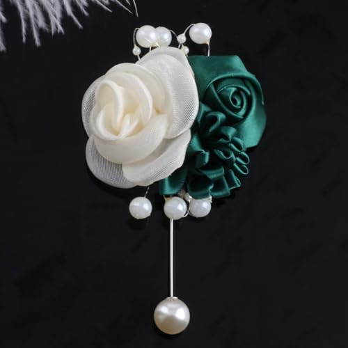 Wedding Prom Party Satin Rose Wrist Corsage Flower, 2Pcs Boutonniere and Wrist Corsage Wristband Roses Prom Flower Wedding Flowers Accessories Prom Suit Decorations (Dark Green) - color: Dark Green