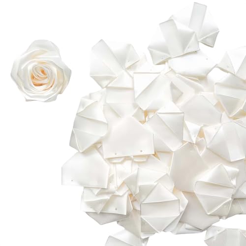 Easy DIY Everlasting Flower Set: 100 Pre-Made Satin Rose Petals for Creating Custom Bouquets for All Special Occasions,Premade Satin Ribbon Rose Petals Half-Finished(Beige) - color: 100 Pcs Beige