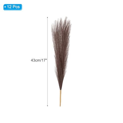 PATIKIL 17 Inch Faux Pampas Grass, 12 Pcs Boho Decor for Home Decoration Artificial Tall Fluffy Stems for Wedding Flower Party Vase Arrangement Centerpieces, Dark Brown - color: Dark Brown