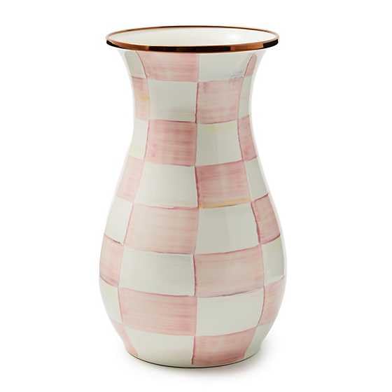 MACKENZIE-CHILDS Tall Enamel Vase, Unique Flower Vase Decor, Bouquet Holder for Living Room, Pink-and-White Rosy Check - color: Rosy Check
