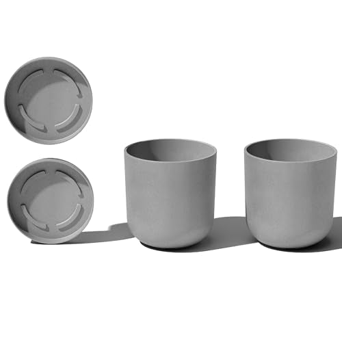Veradek Mason Series Lima Planter - Round Planter for Indoor or Outdoor Porch/Garden | Made from Plastic-Stone Composite with Drainage Holes | Modern Décor for Succulents, Flowers, Small Plants - color: Gray, size: 10 inches - 2 Pack with Saucers