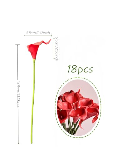 18PCS Real Touch Artificial Calla Lily Flowers for Decoration, Outdoor Wedding Bouquets, Lifelike Faux Flowers for Home, Garden, Party, and Event Decor(Red) - color: Red