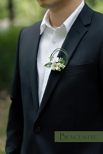 White Boutonniere Set for Men - Groomsmen & Groom - Wedding, Anniversary & Formal Dinner Party (6 Pack) - color: White Wreath, size: set of 6
