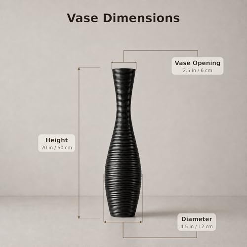 Leewadee Decorative Tall Floor Vase for Living Room Decor, 20″, Black, Resin - color: Black, size: 20 inches