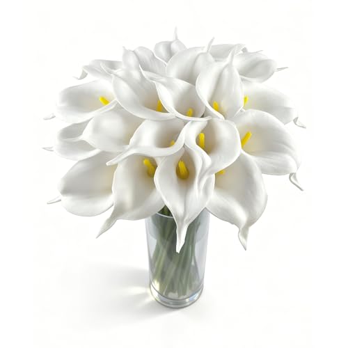 20 Pcs White Artificial Calla Lily Flower Bouquet for Decoration, Outdoor Wedding Bouquets, Lifelike Faux Flowers for Home, Garden, Party, and Event Decor.