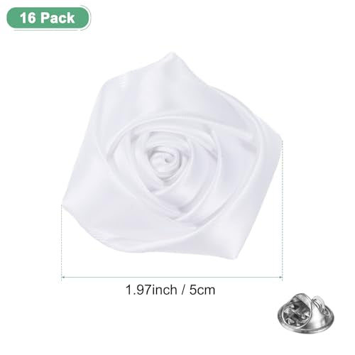 M METERXITY 16-Pack Lapel Pin for Men, Handmade Flower Brooch Button Pins for Men Suits, Formal Boutonnieres for Wedding/Groom/Corsage - color: White