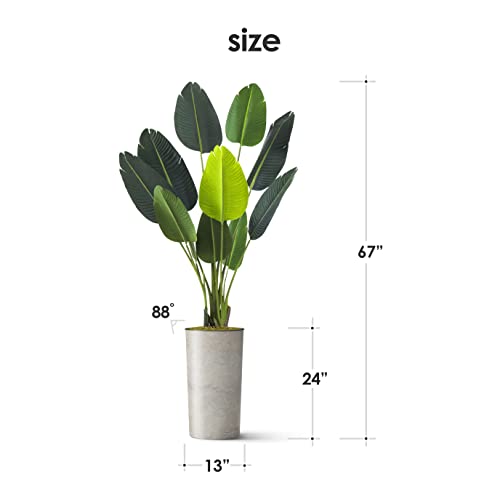 Artificial Tree in Off-White Texture Planter, Fake Bird of Paradise Silk Tree for Indoor and Outdoor Home Decoration - 67" Overall Tall (Plant Pot Plus Tree) - style: Bird of Paradise
