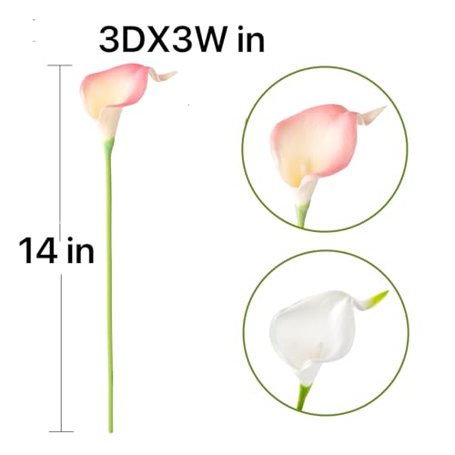 Floral Kingdom 20 Pack 14" Calla Lily Artificial Flowers – Real Touch Blush Pink Latex Faux Flowers for Home Decor, Table Centerpieces, Living Room and Weddings - color: Blush Pink