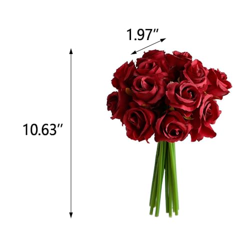 Jasion Artificial Roses Fake Flowers 12 Heads Arrangement Silk Bouquet for Home Office Parties Bridal and Wedding Decoration Without Vase (Red) - color: Red New