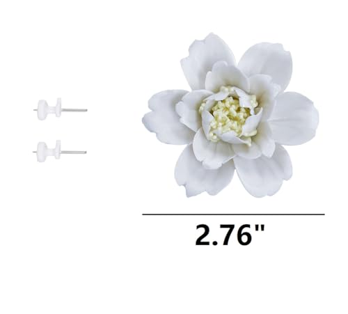 Ceramic Flower Wall Art, Artificial Flower Wall Sculpture，Handcrafted 3D Hanging Porcelain Flowers ,3D Wall Hanging Decor ,Porcelain Flower Wall Décor for Home，Hallway，Kitchen，Office (White，Peony, 2.76") - color: White，Peony, size: 2.76"