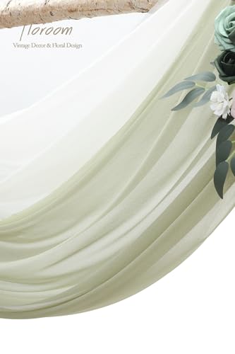 Floroom Arch Flowers with Drapes Kit (Pack of 4) - 2pcs Artificial Emerald & Sage Green Floral Swag Arrangement with 2pcs Draping Fabric for Wedding Ceremony Arbor and Reception Backdrop Decoration - color: Emerald & Sage Green