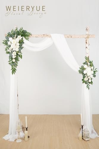 Artificial Wedding Arch Flowers Kit(Pack of 3),2Pcs Artificial Flower Arch Decor,1Pcs Sheer Drape for Wedding Ceremony Arbor for WeddingCeremony (Fairy White) - color: Fairy White