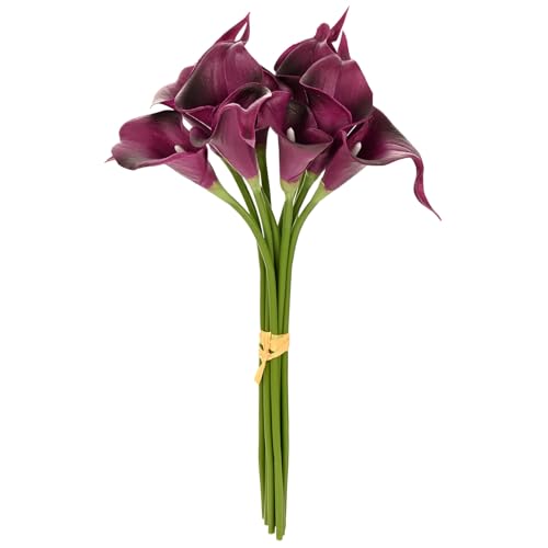 M METERXITY 10-Pack Purple Red Artificial Calla Lily Flowers,14 Inch Faux Calla Lily PU Bouquets Real Touch Faux Flowers for Home/Wedding/Christmas/Party - color: Purple Red