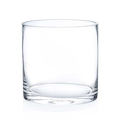 Enova Floral Clear Glass Cylinder Vase 5 x 5 Inches Round Flower Vase, Pillar Candle Hurricane Floating Candle Holder Vase, Small Floral Glass Vase for Decoration Home, Wedding Centerpiece (1 Piece) - size: 5W X 5H
