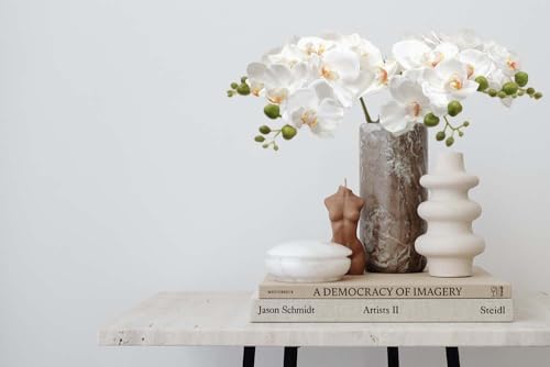 5 Artificial Orchid Flowers 18 Inches Real Touch Faux Phalaenopsis Orchid Flowers Stems Arrangements for Wedding Bridal Bouquets and Home Office Indoor Decorations (White) - color: White