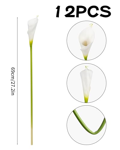 DuHouse 12pcs Calla Lily Artificial Flowers,26" Long Stem Large Calla Lily Flowers,Real Touch Calla Lilies for Party Wedding Bridal Bouquet Home Decor Centerpiece(Vase Not Included) - color: White