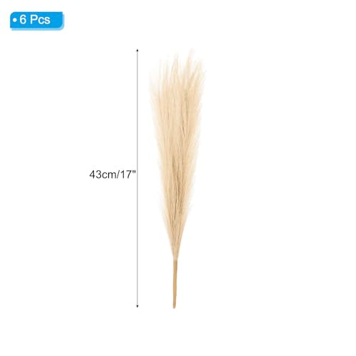 PATIKIL 17 Inch Faux Pampas Grass, 6 Pcs Boho Decor for Home Decoration Artificial Tall Fluffy Stems for Wedding Flower Party Vase Arrangement Centerpieces, Khaki - color: Khaki
